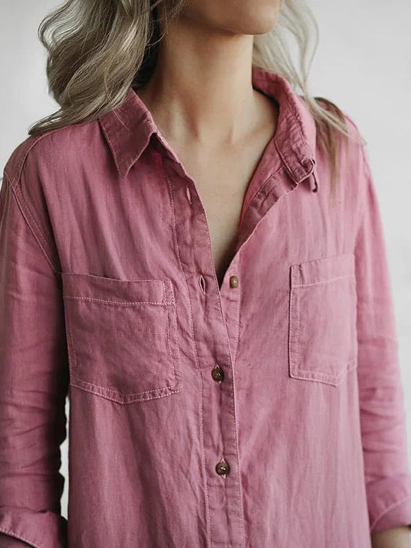 Women's one-piece long sleeve jumpsuit. Button-up front, relaxed fit, and comfortable design for casual chic.
