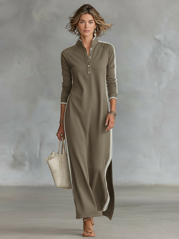 Comfortable women's long sleeve maxi dress, perfect for versatile everyday wear & sporty chic look.