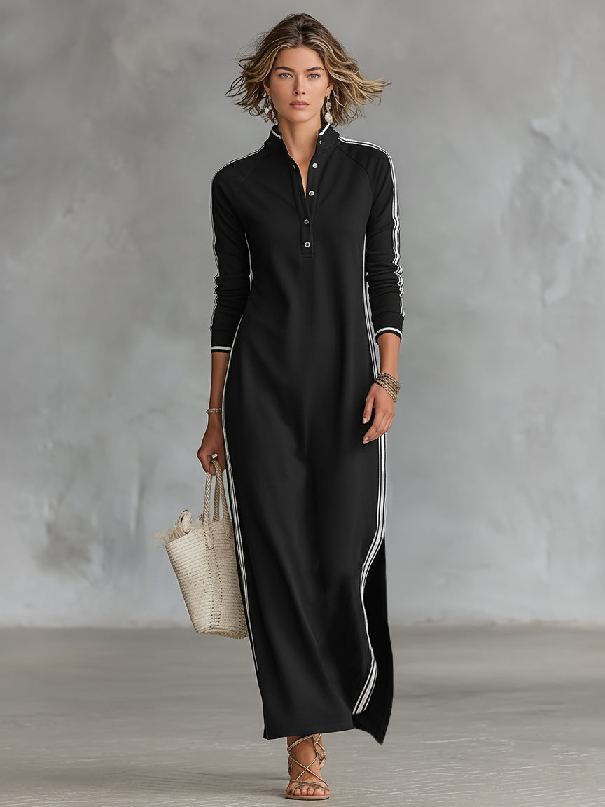 Enjoy comfort & style in this women's casual long sleeve maxi dress with contrast trim. Perfect for everyday wear.