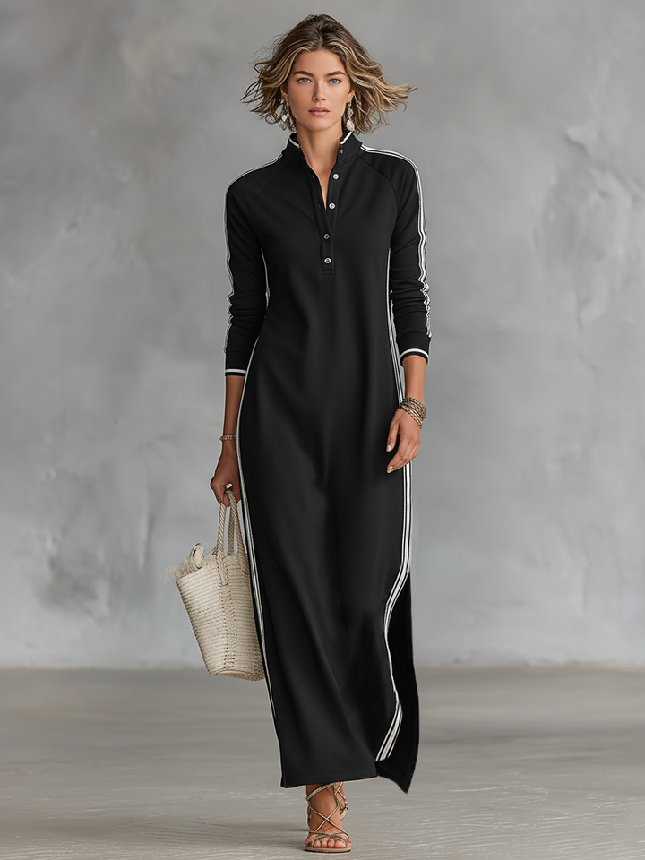 Enjoy comfort & style in this women's casual long sleeve maxi dress with contrast trim. Perfect for everyday wear.
