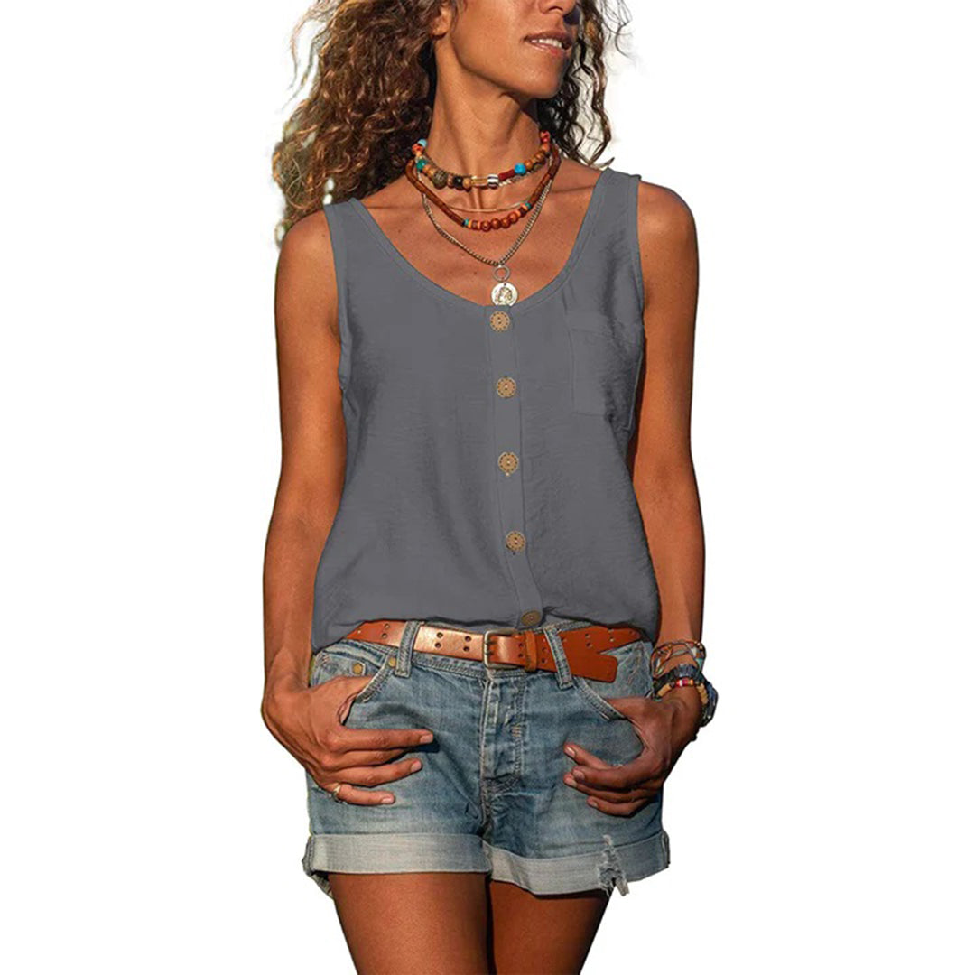 Women's casual loose fit sleeveless top, perfect for summer everyday wear. Comfortable and lightweight blouse.