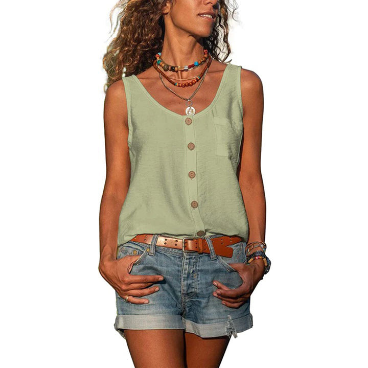 Chic women's casual sleeveless blouse for warm weather. Loose fit top perfect for summer style and daily comfort.