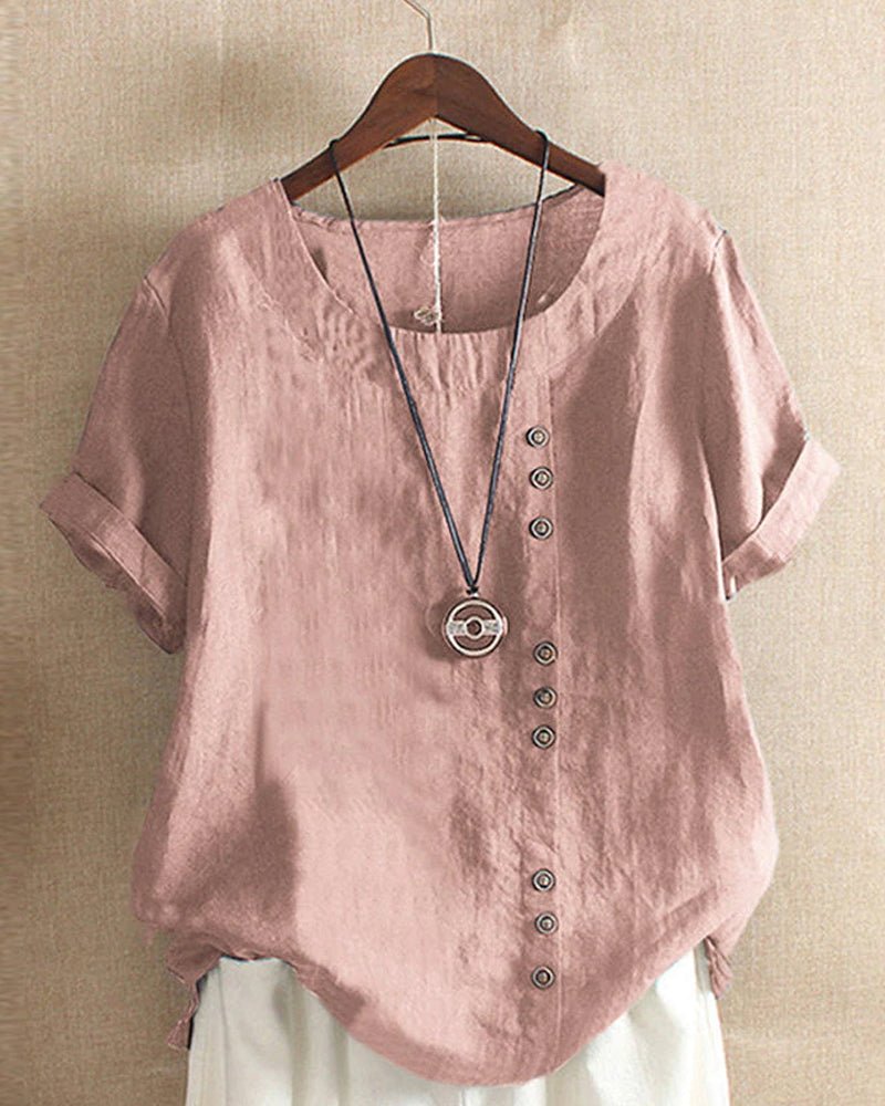 Women's casual short sleeve button front top, perfect for summer everyday wear.