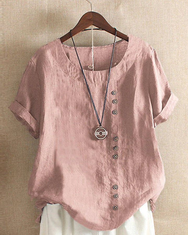 Women's casual short sleeve button front top, perfect for summer everyday wear.