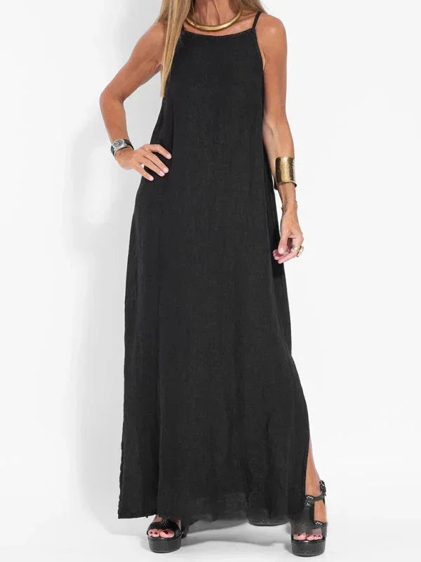 Stylish beachwear sleeveless maxi dress for women, comfortable with a side slit, perfect for resort.