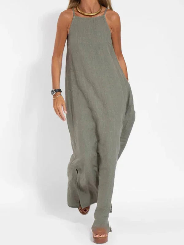 Everyday casual maxi dress for women, sleeveless and flowy with a comfortable side slit, easy to wear.