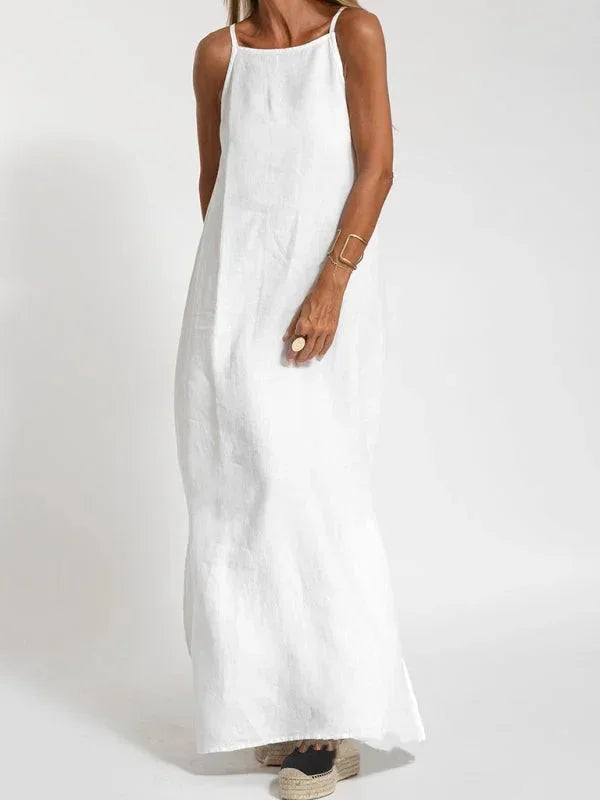 Sleeveless casual maxi dress for women, perfect for summer beachwear & relaxed vacation style.