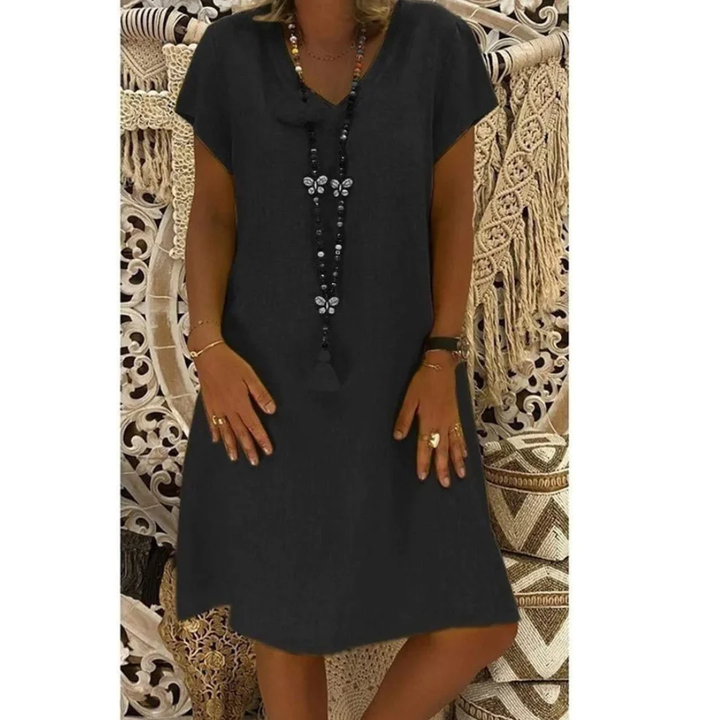 Flowy multi-color women's summer dress, relaxed fit plus size for comfortable casual wear.
