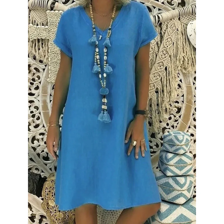 Multi-color flowy casual summer dress for women, relaxed fit, available in plus sizes.