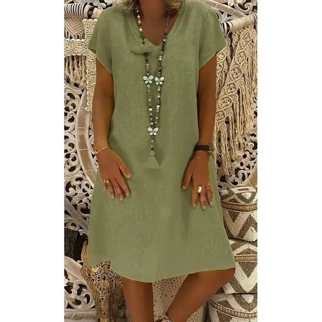 Stylish multi-color women's casual summer dress, relaxed fit, comfortable plus size.