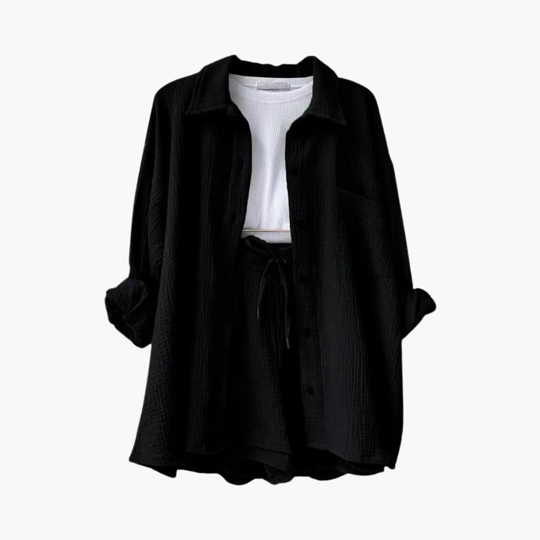 Breathable women's apparel. Lightweight two-piece summer casual outfit.