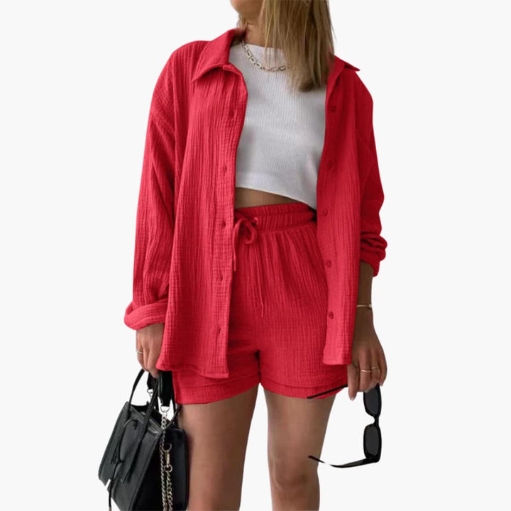 Soft fabric women's matching set. Casual and lightweight for summer fashion.