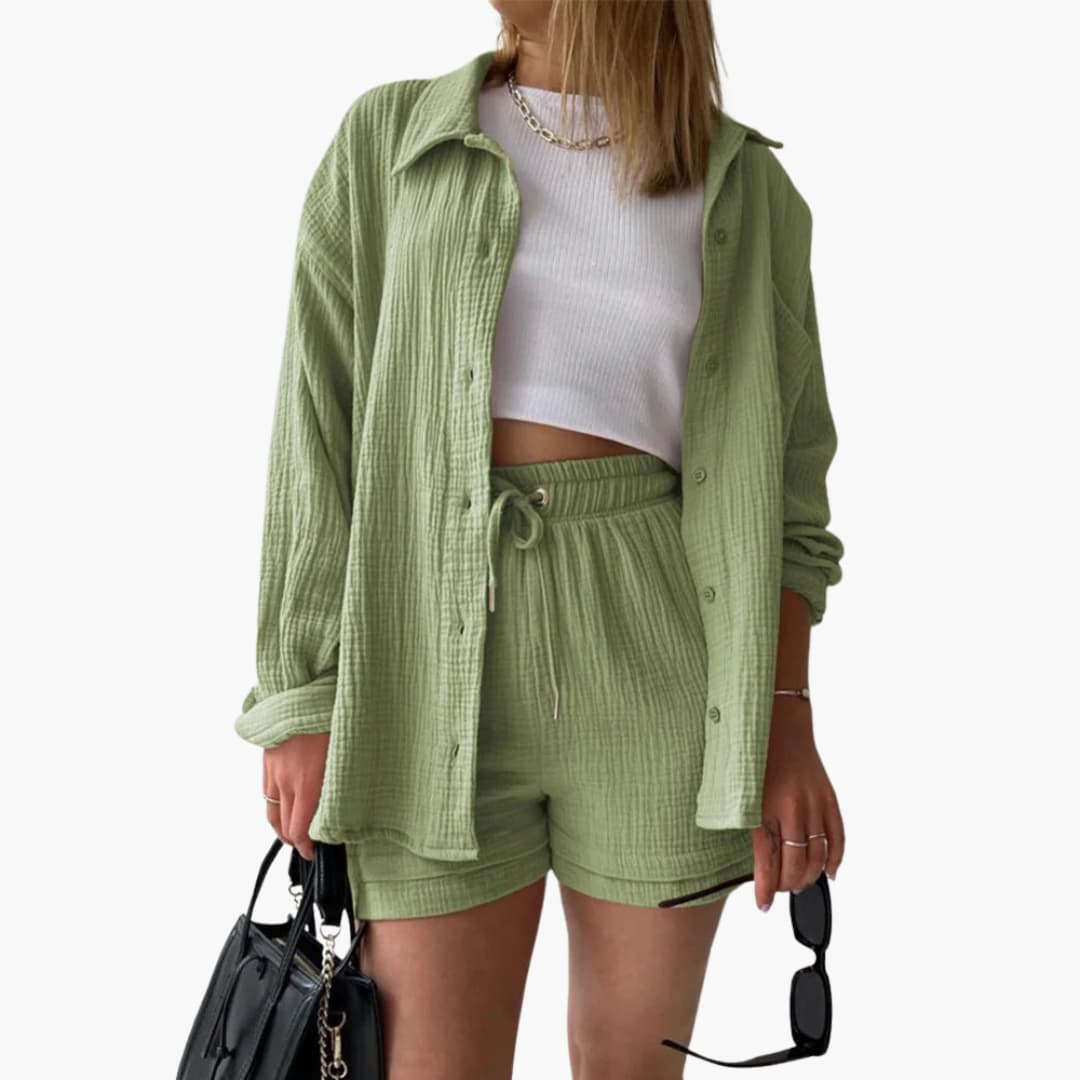 Everyday women's casual summer outfit. Lightweight, comfortable two-piece set.