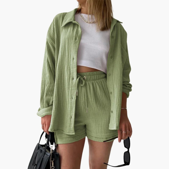 Everyday women's casual summer outfit. Lightweight, comfortable two-piece set.