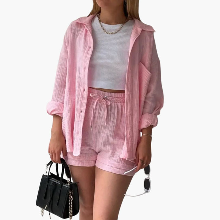 Women's casual summer set. Lightweight, vibrant two-piece for relaxed fashion.