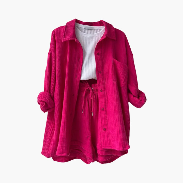 Breathable women's two-piece top & shorts. Ideal for casual summer wear.