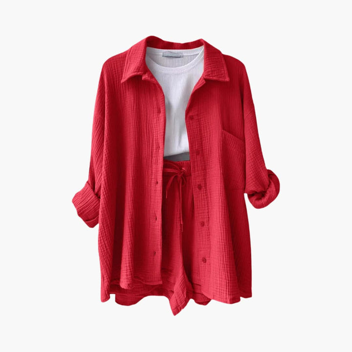 Lightweight colorful women's matching set. Comfortable & stylish summer apparel.