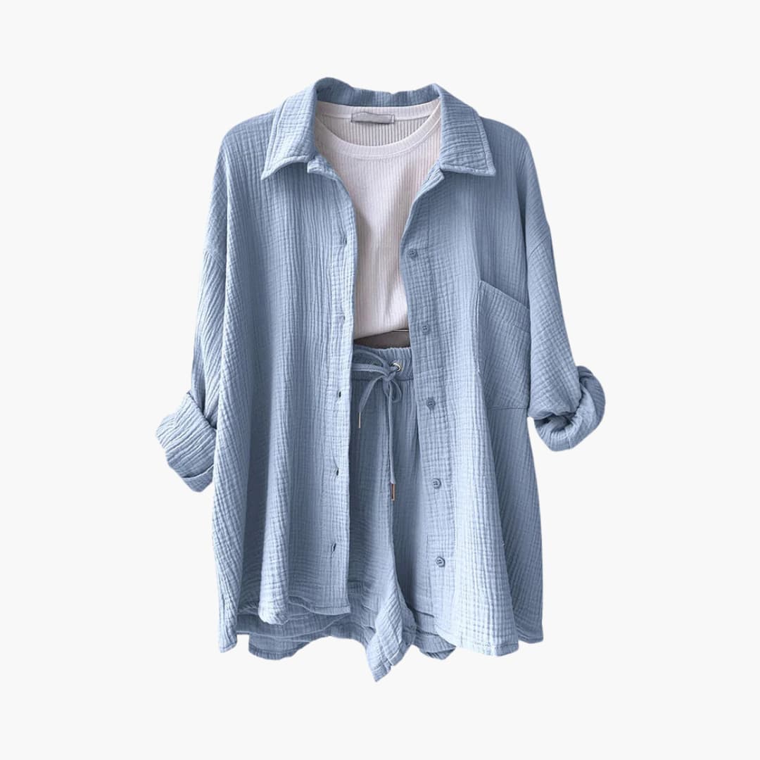 Stylish women's relaxed fit two-piece. Great for summer & warm weather.