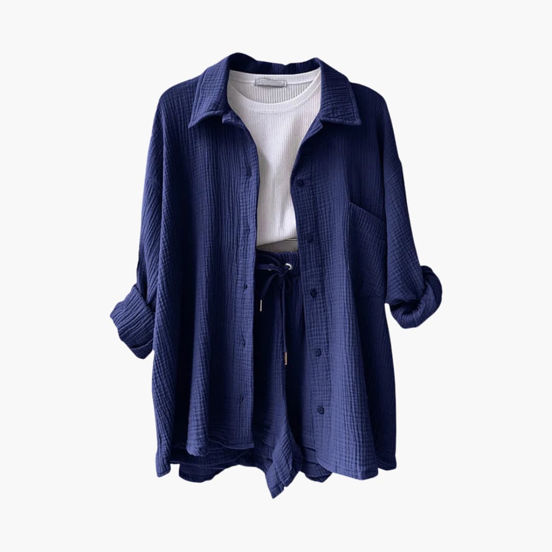 Vibrant two-piece casual set for women. Lightweight and comfortable.