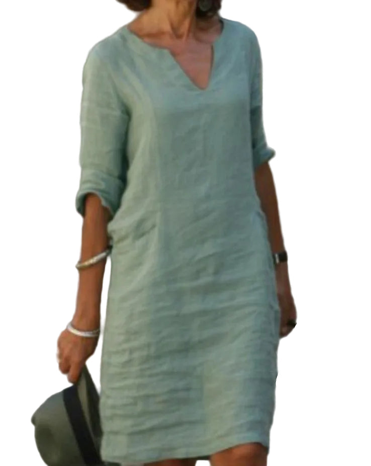 Women's casual V-neck midi dress, perfect for summer. Relaxed fit, comfortable for everyday wear.