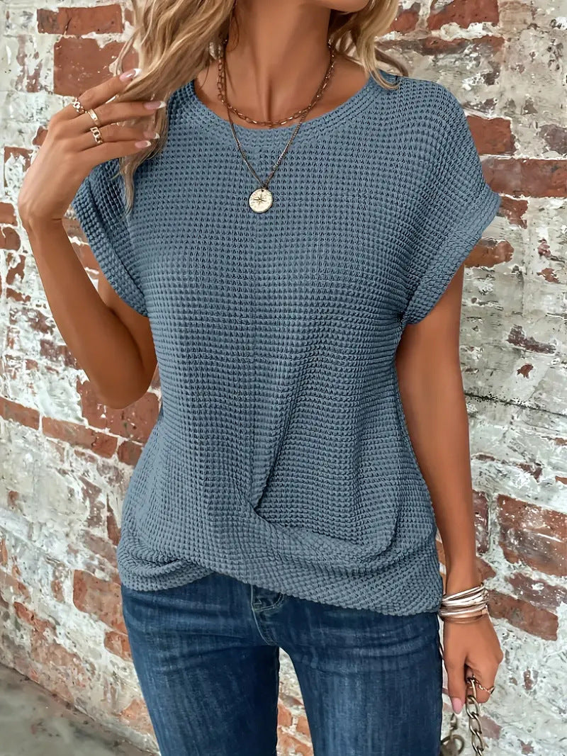 Everyday women's short sleeve top, featuring a soft waffle knit texture for ultimate comfort and style.
