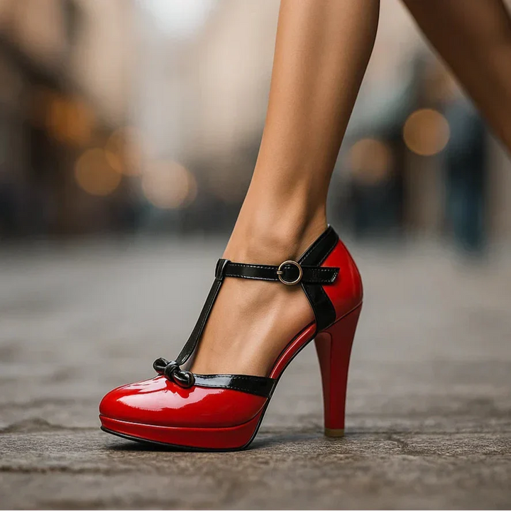 Women's Chelsea Elegance Heels: comfortable, stylish, featuring elegant ankle strap & bow detail. Dress shoes.