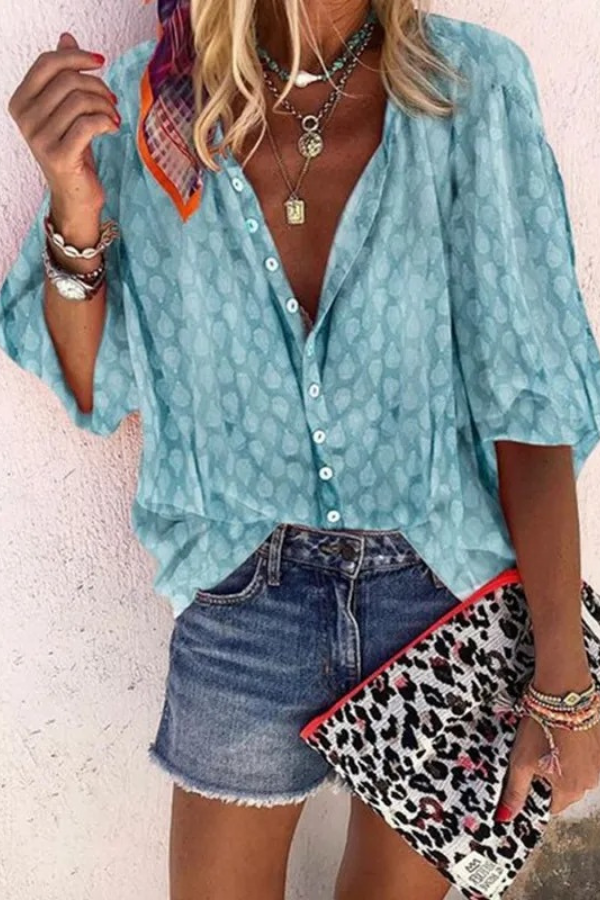 Women's chic airy button-front blouse, perfect for spring/summer casual or work wear. Lightweight & versatile.