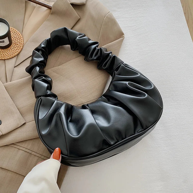 Versatile pleated cloud shoulder bag, ideal for women seeking a stylish yet practical PU leather handbag