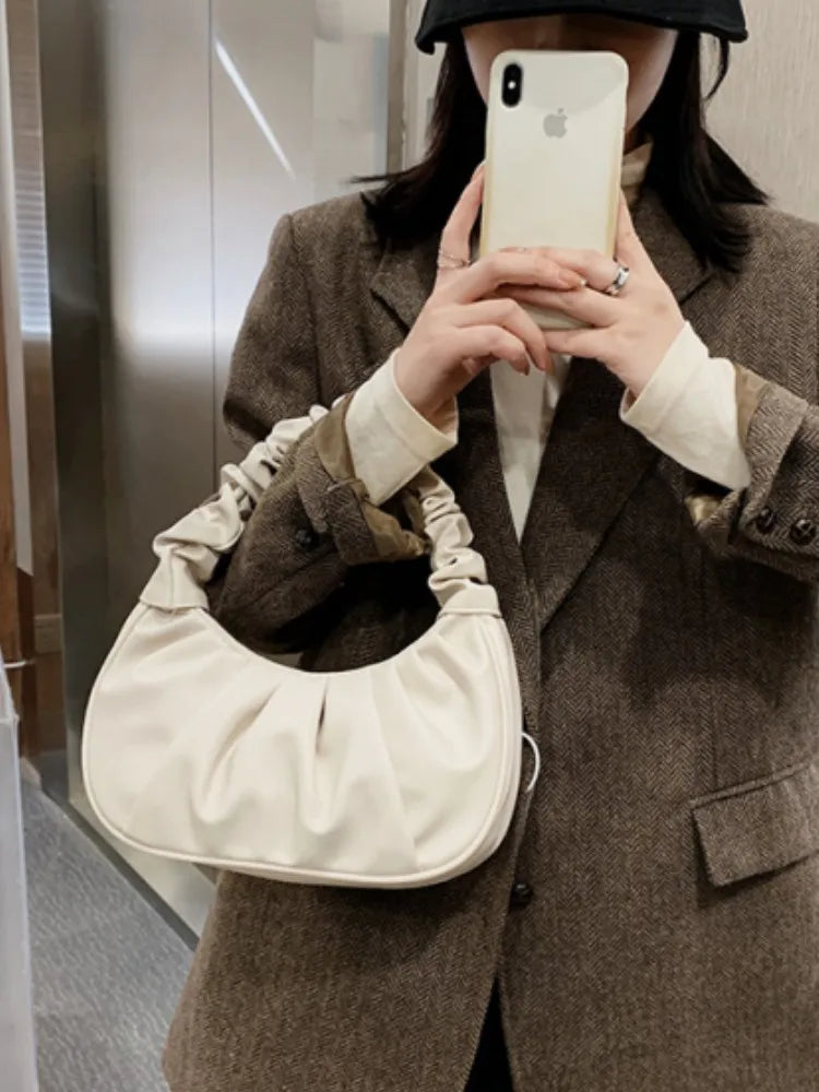 Fashionable pleated shoulder bag for women, comfortable and stylish daily PU leather accessory