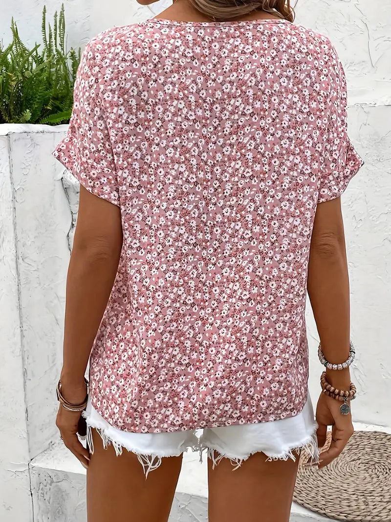 Versatile women's floral print blouse, a chic button-up top for elegant casual & summer styles.