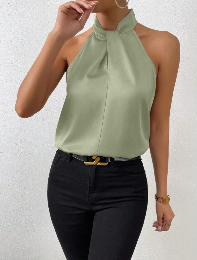 Knot neck halter top for women, sleeveless and chic, a versatile addition to summer wardrobe.