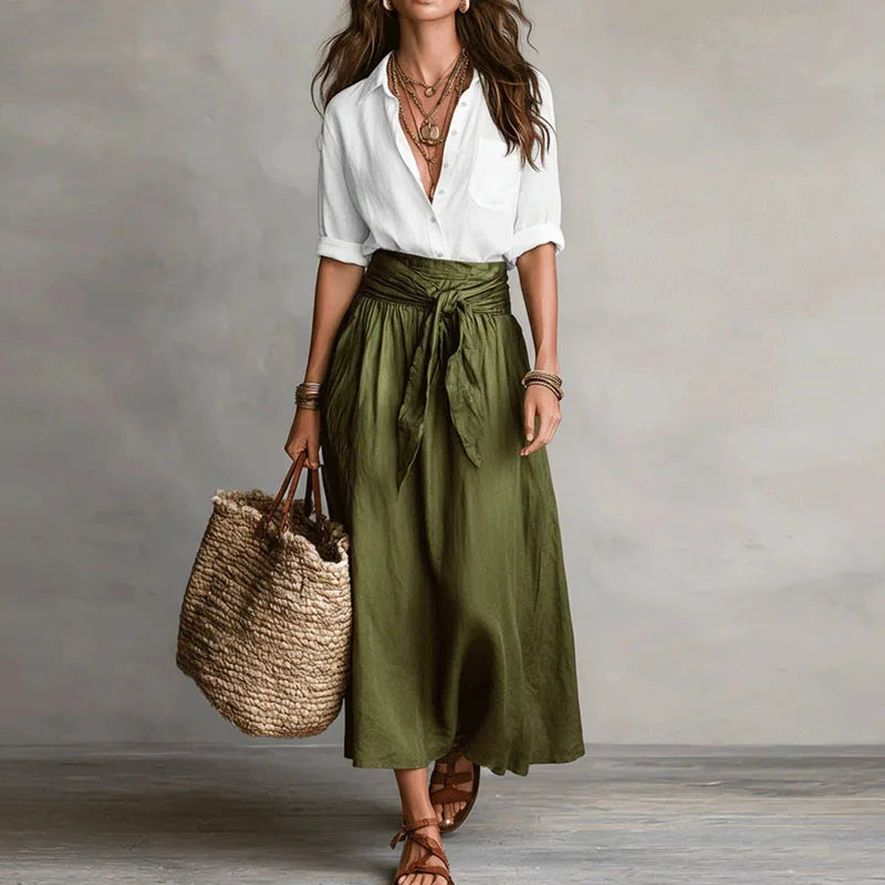 Elegant women's long sleeve co-ord set, a versatile skirt suit ensemble for office wear or everyday style.