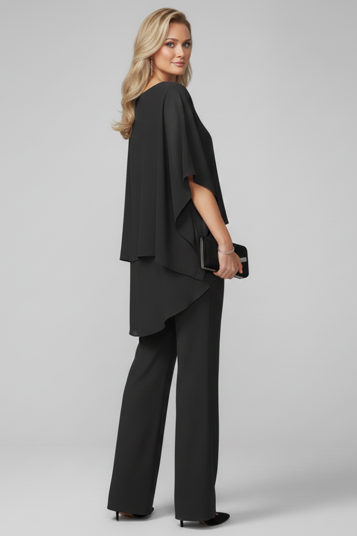 Casual women's off-shoulder top with elastic waist & straight-leg pants two-piece versatile outfit.