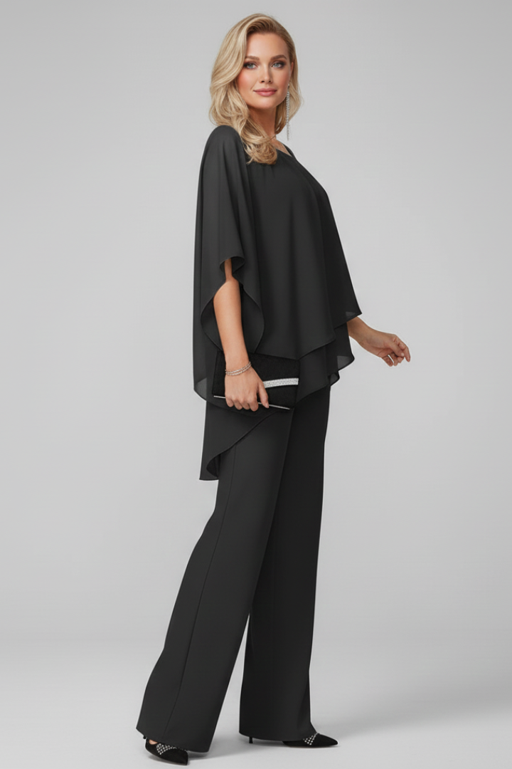 Stylish women's spring/summer off-shoulder top & straight-leg pants set, an elegant casual outfit.