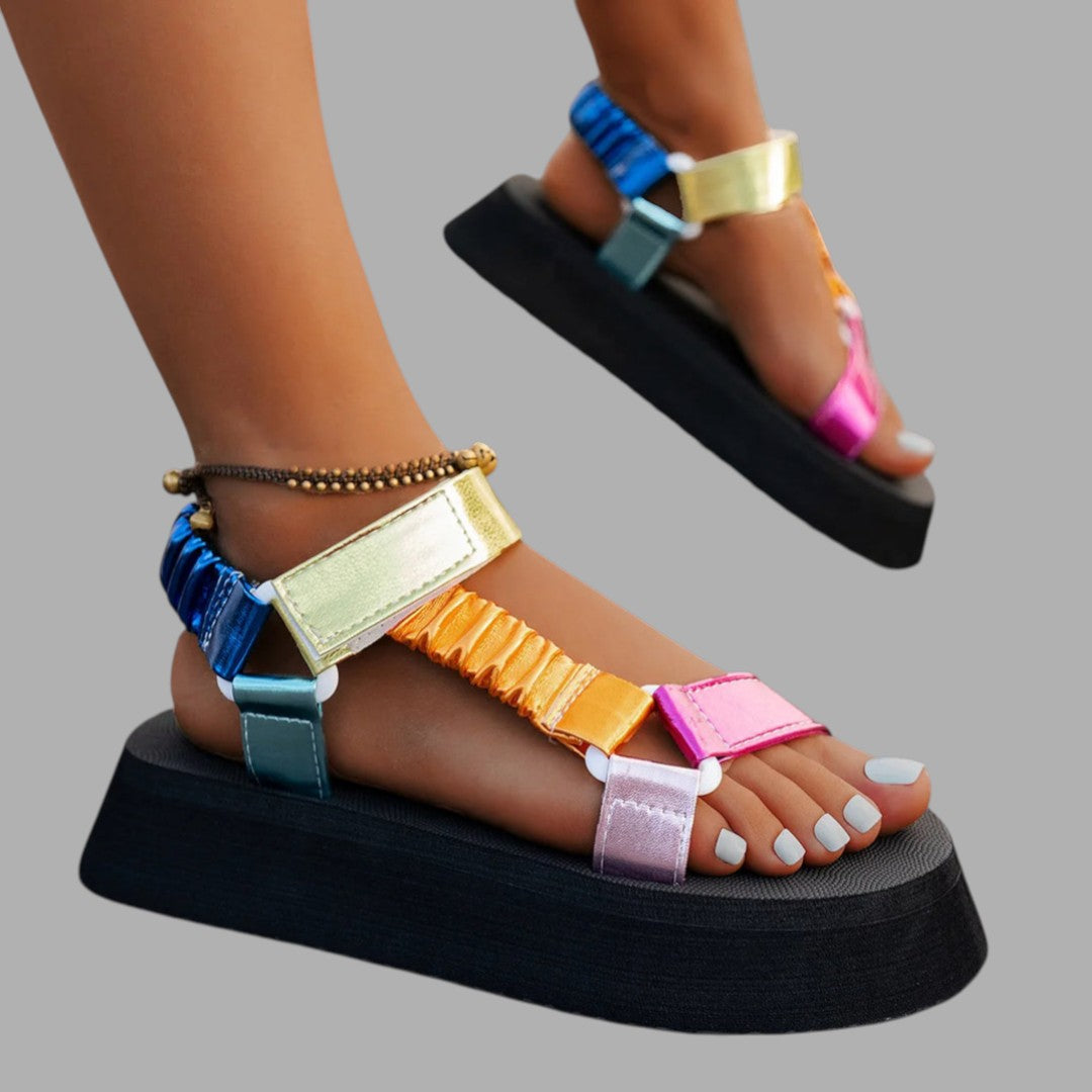 Comfortable women's platform sandals, featuring a chic design, perfect for a trendy summer or evening fashion statement.