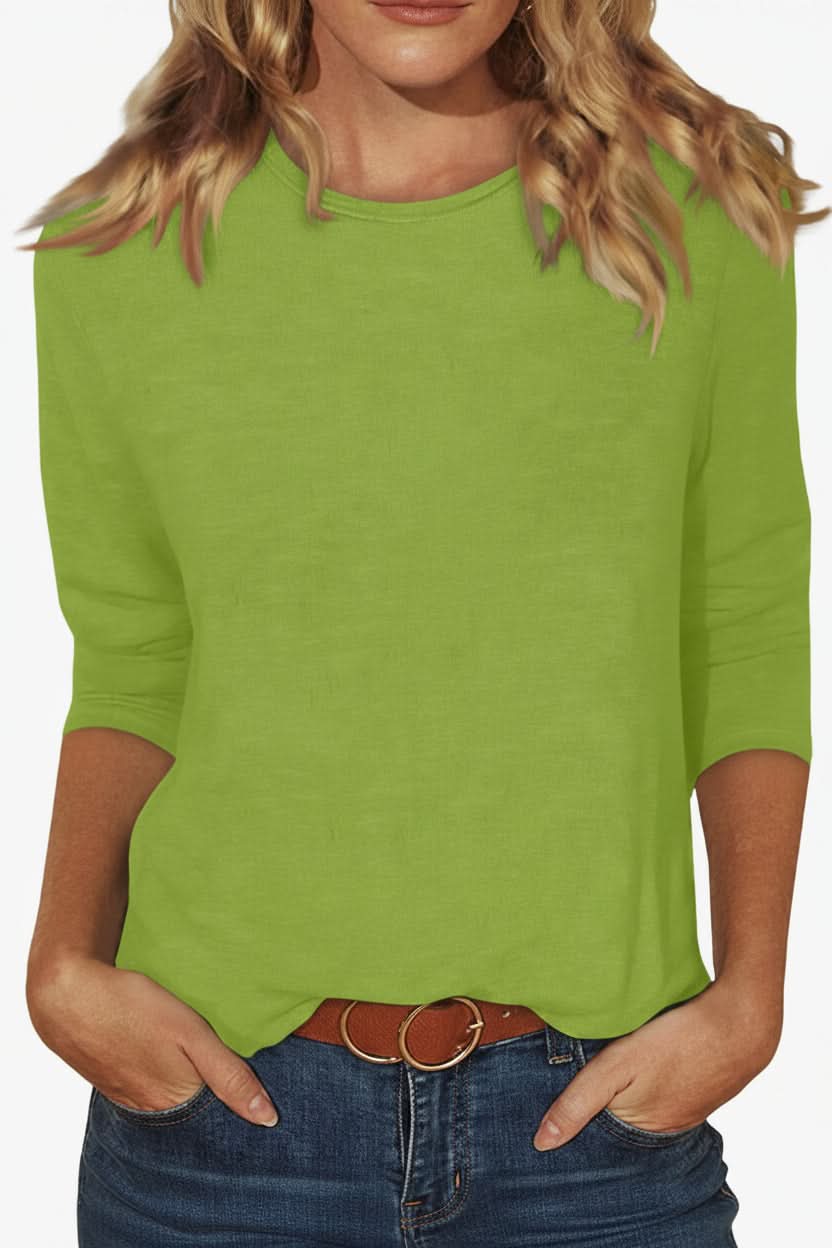 Versatile women's chic blouse, 3/4 sleeves, elegant modern top for office, evening, or casual.