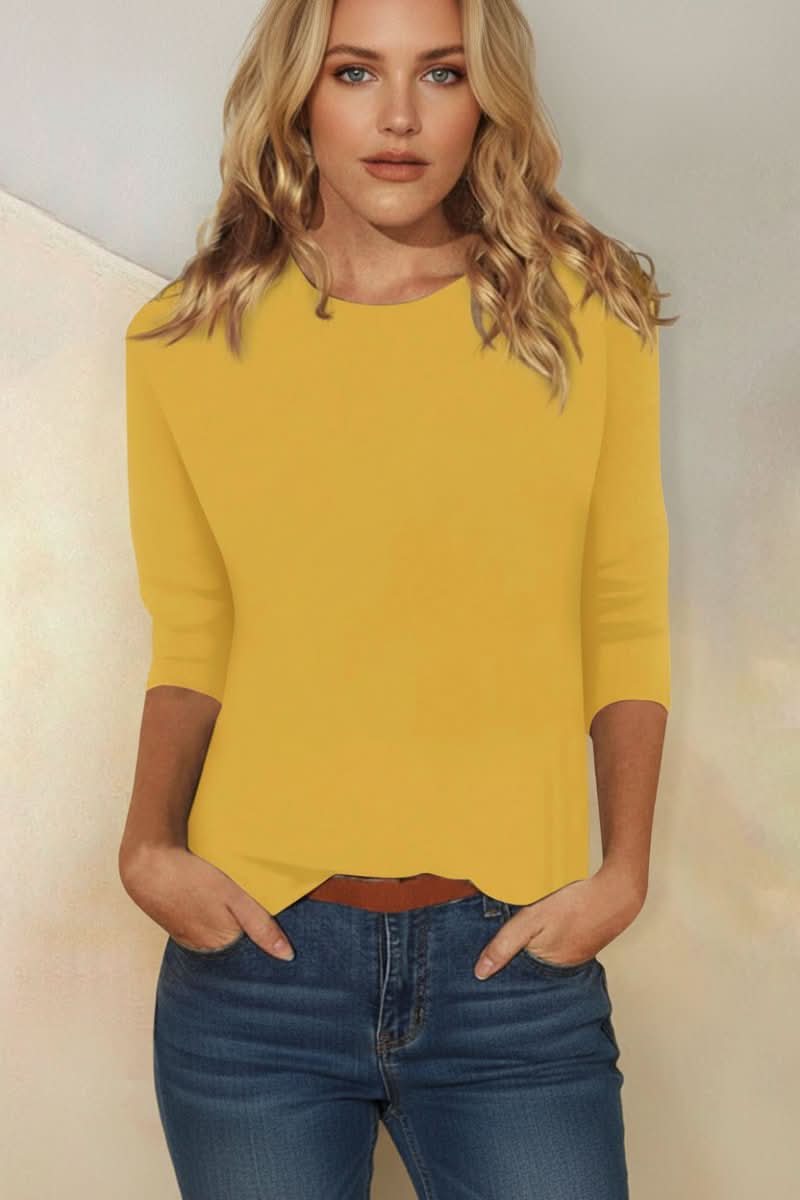 Versatile women's fashion blouse with 3/4 sleeves, chic and elegant for day to evening wear.