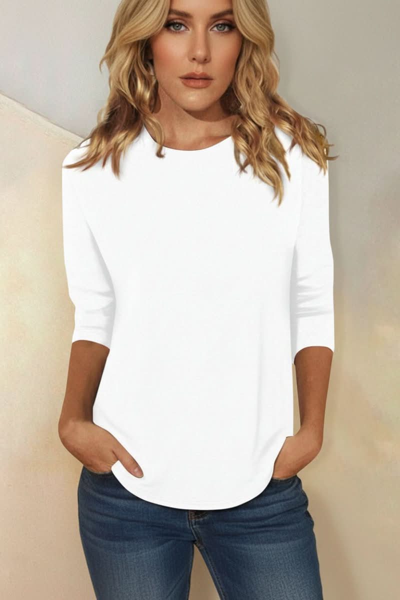 Modern women's chic blouse with 3/4 sleeves, a versatile and easy-care top for any occasion.