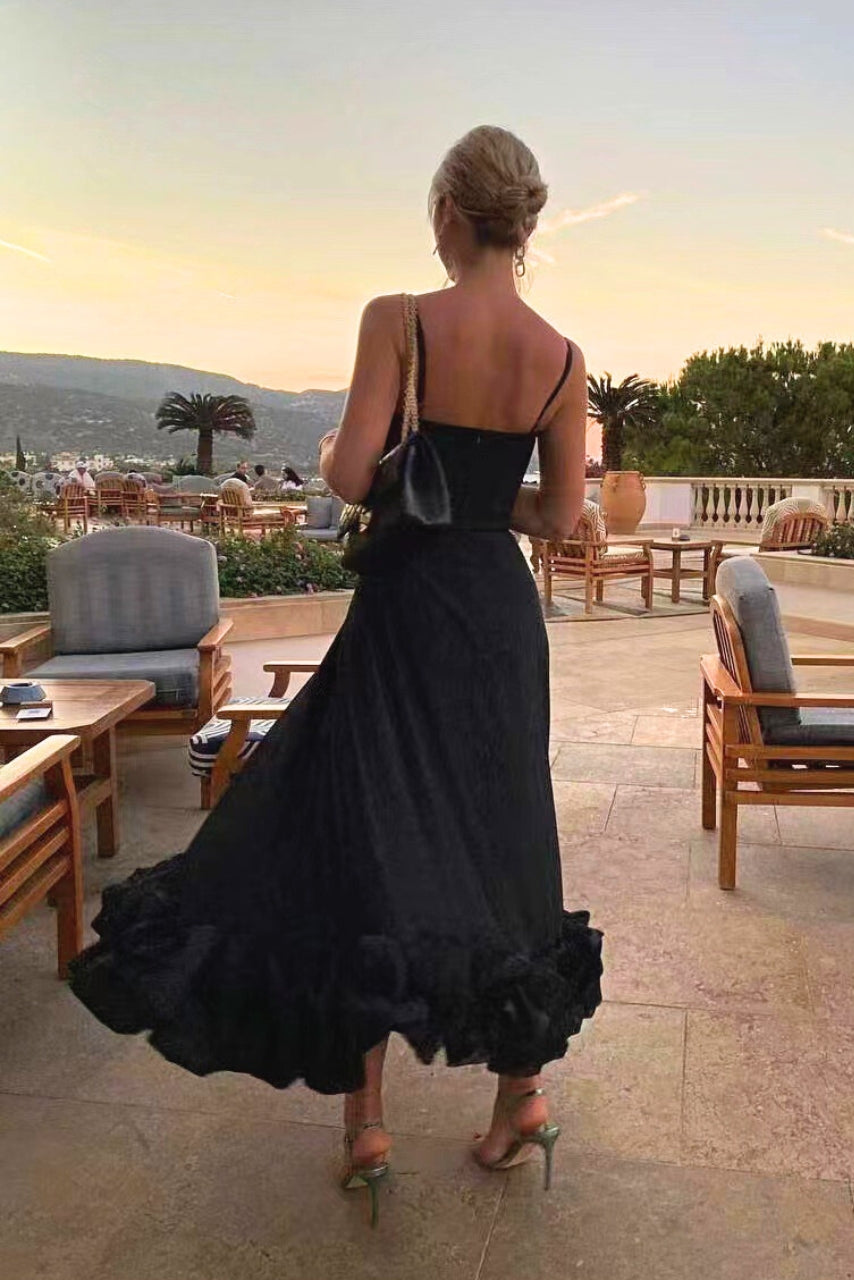 Elegant women's flowy midi dress, a versatile twirl design for formal occasions & parties.