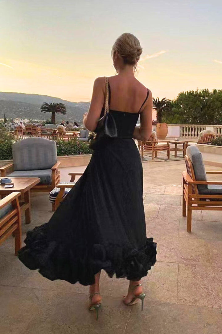 Elegant women's flowy midi dress, a versatile twirl design for formal occasions & parties.