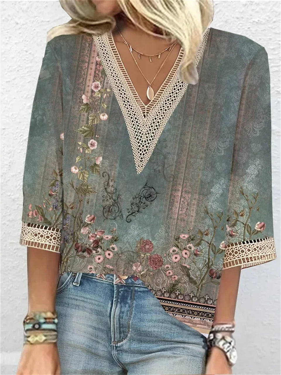 Relaxed fit women's V-neck blouse, comfortable & chic, great for summer casual outfits.