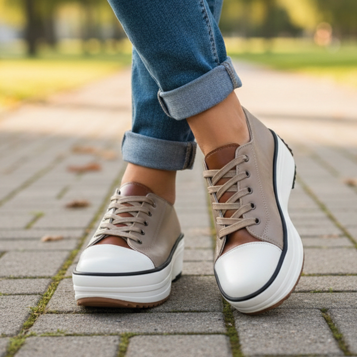 Women's chunky platform sneakers for elevated everyday style, comfortable lace-up casual footwear.