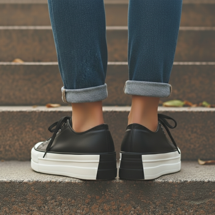 Lace-up women's chunky platform sneakers, offering stability and a trendy, elevated silhouette.