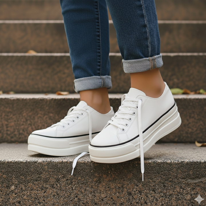 Versatile women's platform sneakers, chunky sole, perfect for casual outfits and fashion-forward street style.
