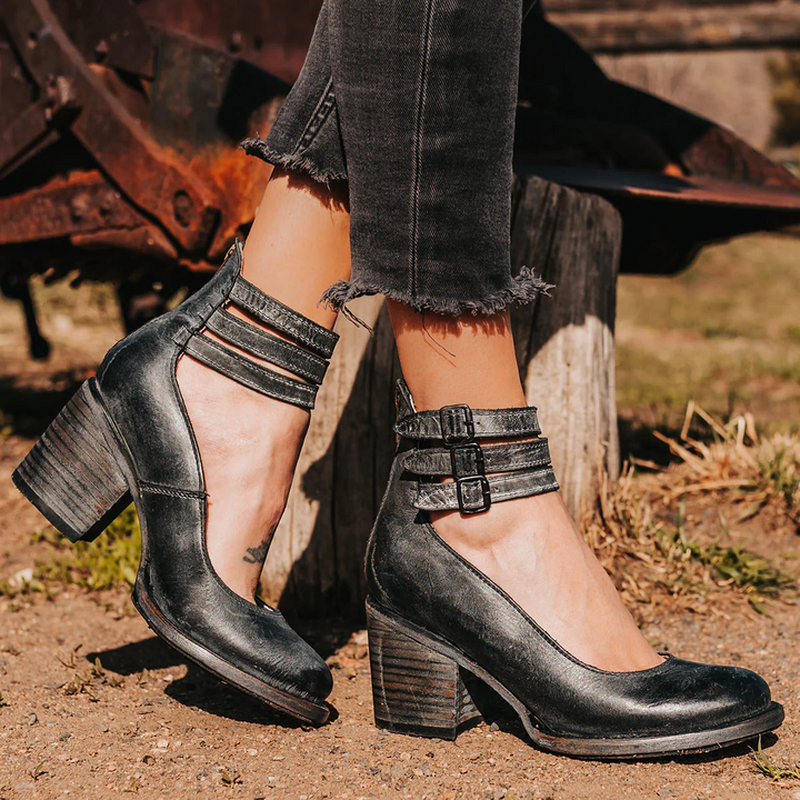 Chic women's ankle strap block heel pumps. Round toe design, perfect versatile classic shoes.