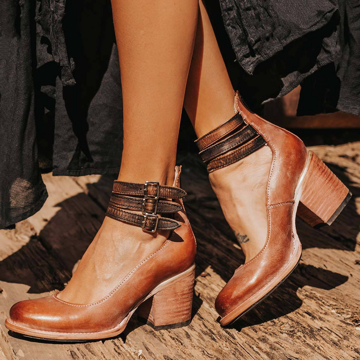 Fashionable women's round toe pumps, comfortable block heel, elegant ankle strap. Perfect for any outfit.