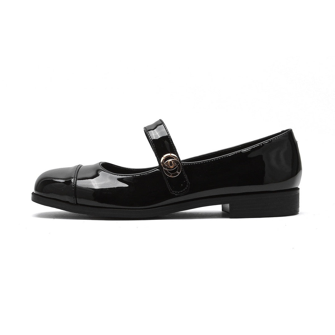 Mary Jane style flats for women, featuring a wide toe box, arch support, & durable design.