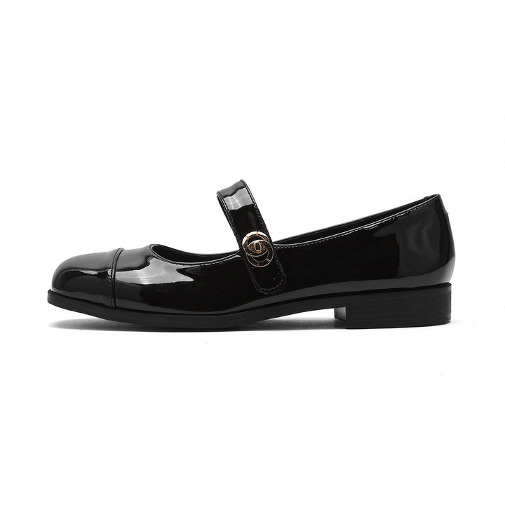 Mary Jane style flats for women, featuring a wide toe box, arch support, & durable design.