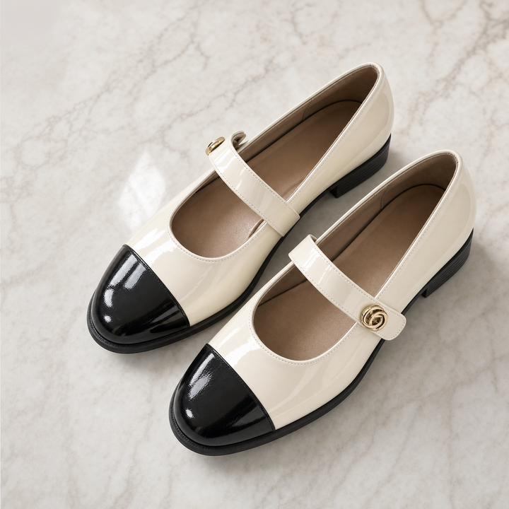 Stylish patent finish women's Mary Jane flats with spacious wide toe box & arch support.
