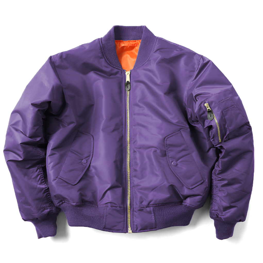 Front view: women's classic zippered bomber jacket, offering versatile style and everyday comfort.